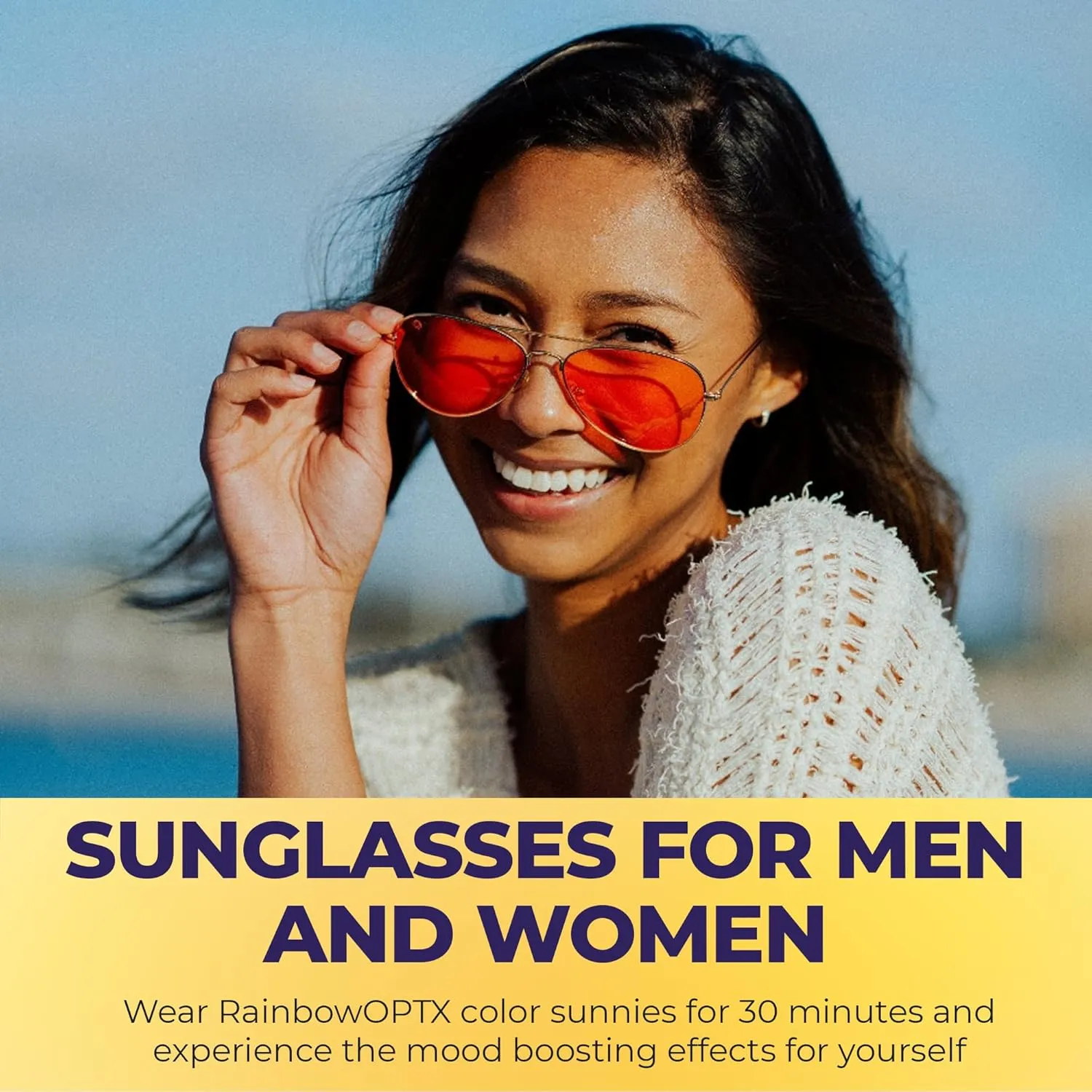 RainbowOPTX Aviator Mood Boosting Color Sunglasses For Men & Women, Full UV400 Protection