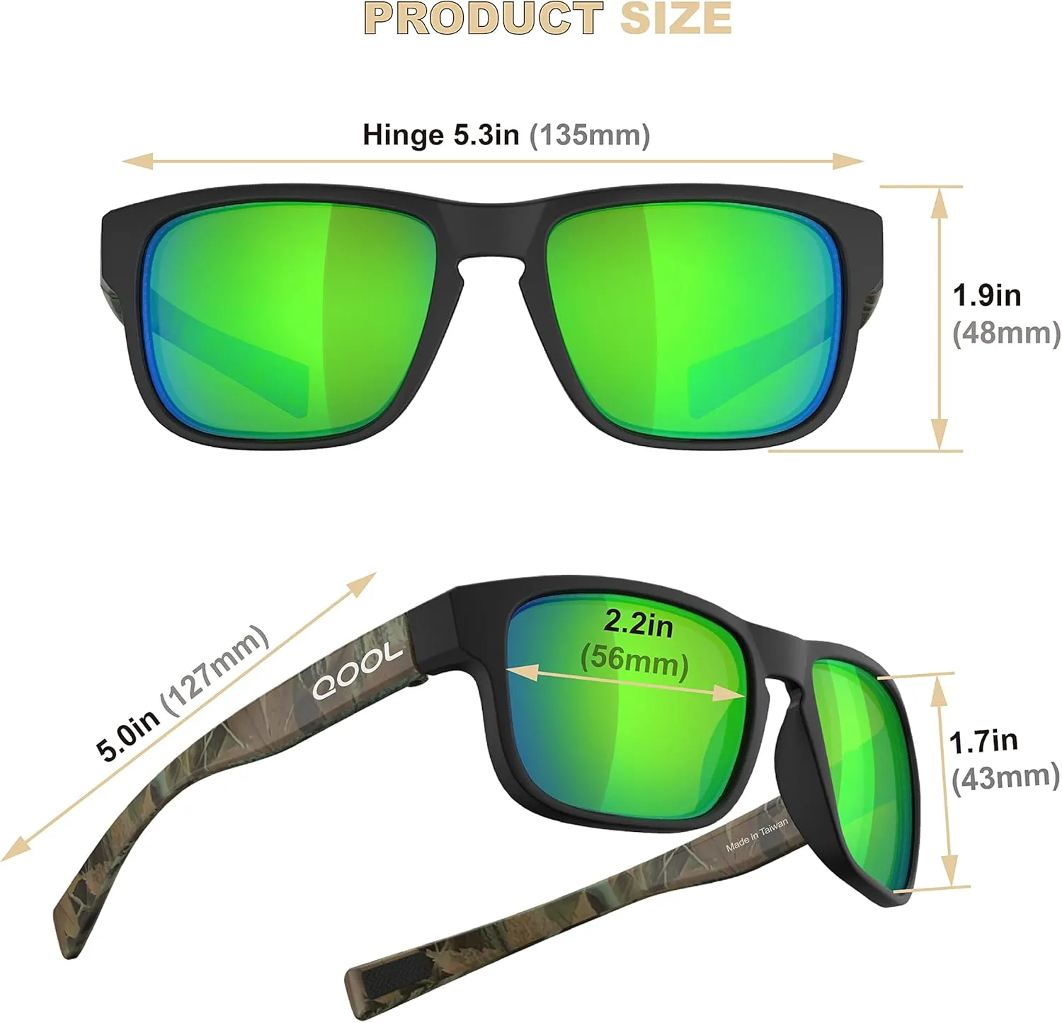 rectangle Polarized fishing Sunglasses for Men Women Running Hunting Golfing Cycling Hiking Outdoor