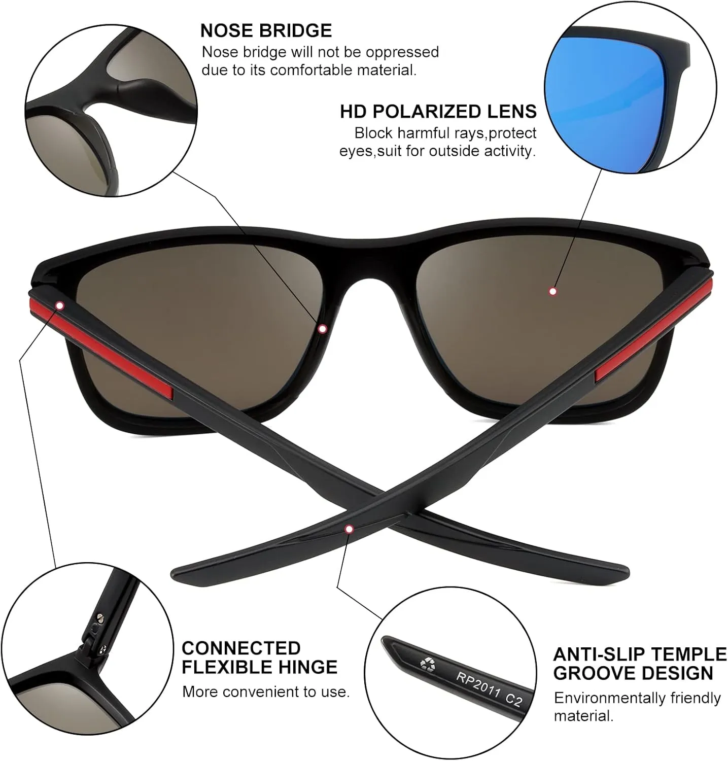 Retro Polarized Sunglasses For Men Women,Square Sport Sun Glasses Shades Shady Rays for Fishing UV Protection