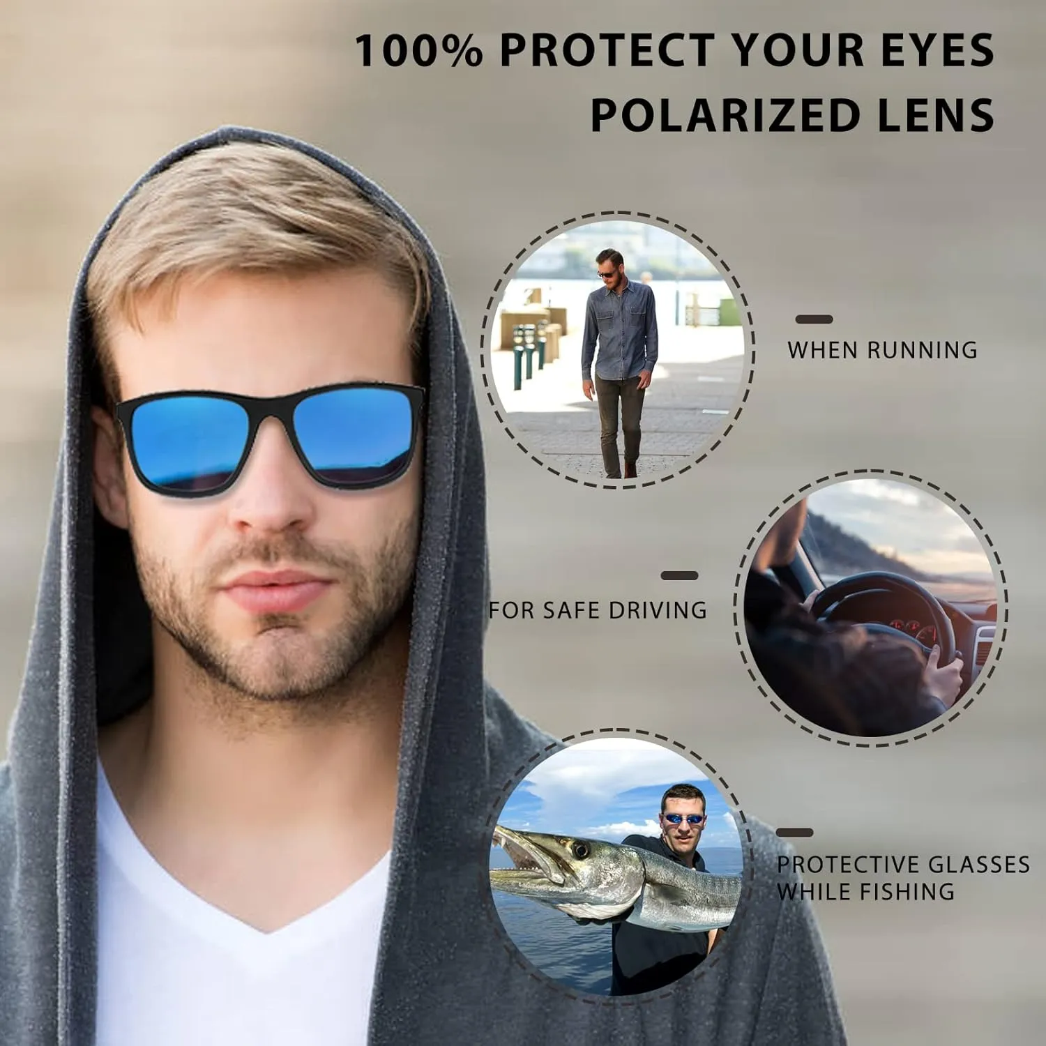 Retro Polarized Sunglasses For Men Women,Square Sport Sun Glasses Shades Shady Rays for Fishing UV Protection