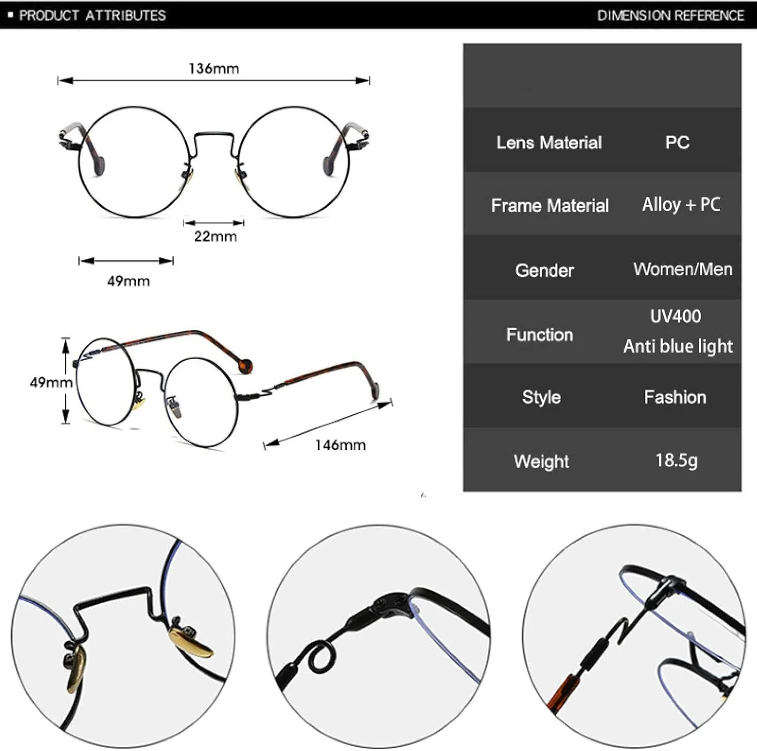 Retro Round Metal Men Glasses Frame Fashion Clear Women Eyewear