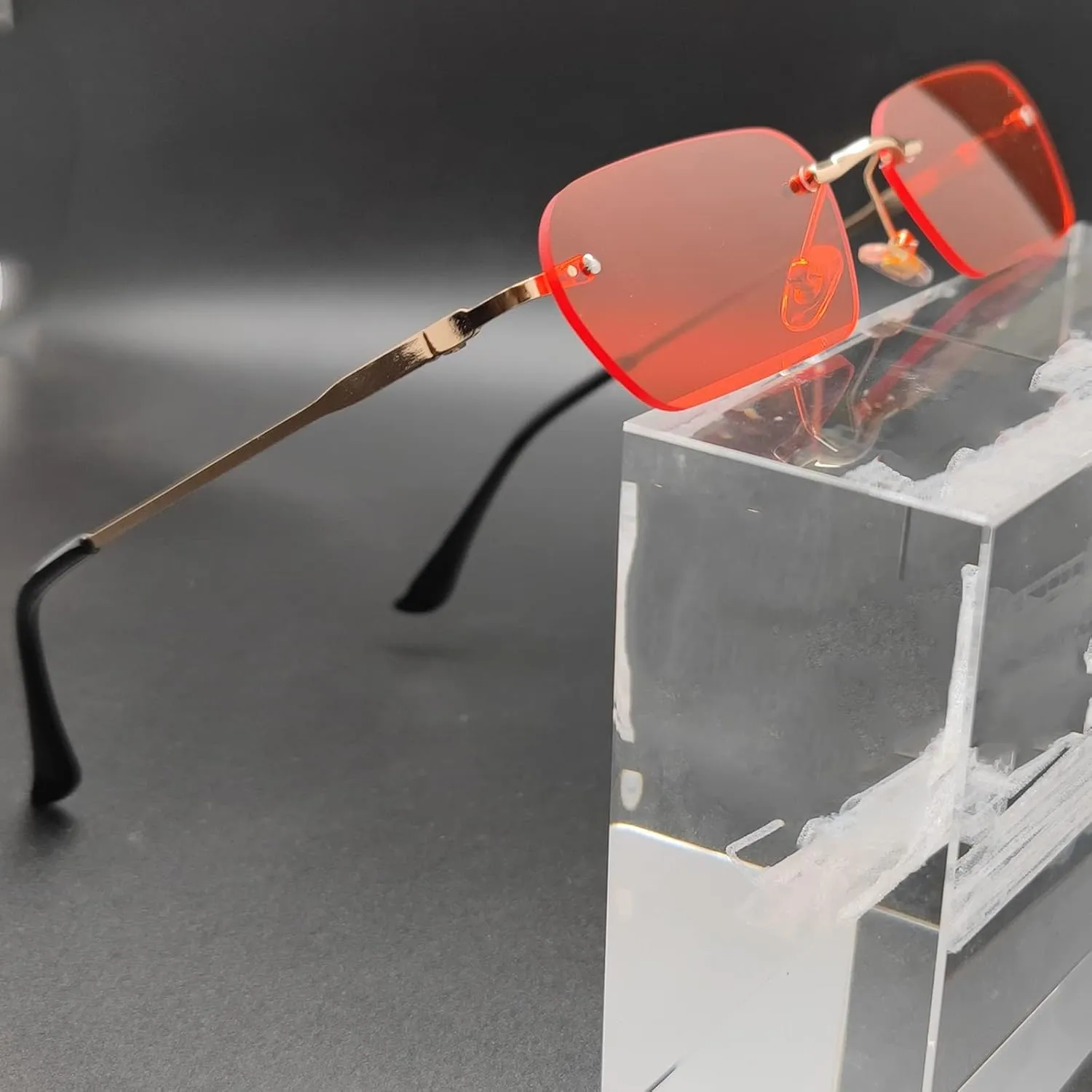 Retro Small Narrow Rimless Sunglasses Trendy 90s Tinted Frameless Rectangle Sunglasses Ultralight Y2k Sun Glasses
