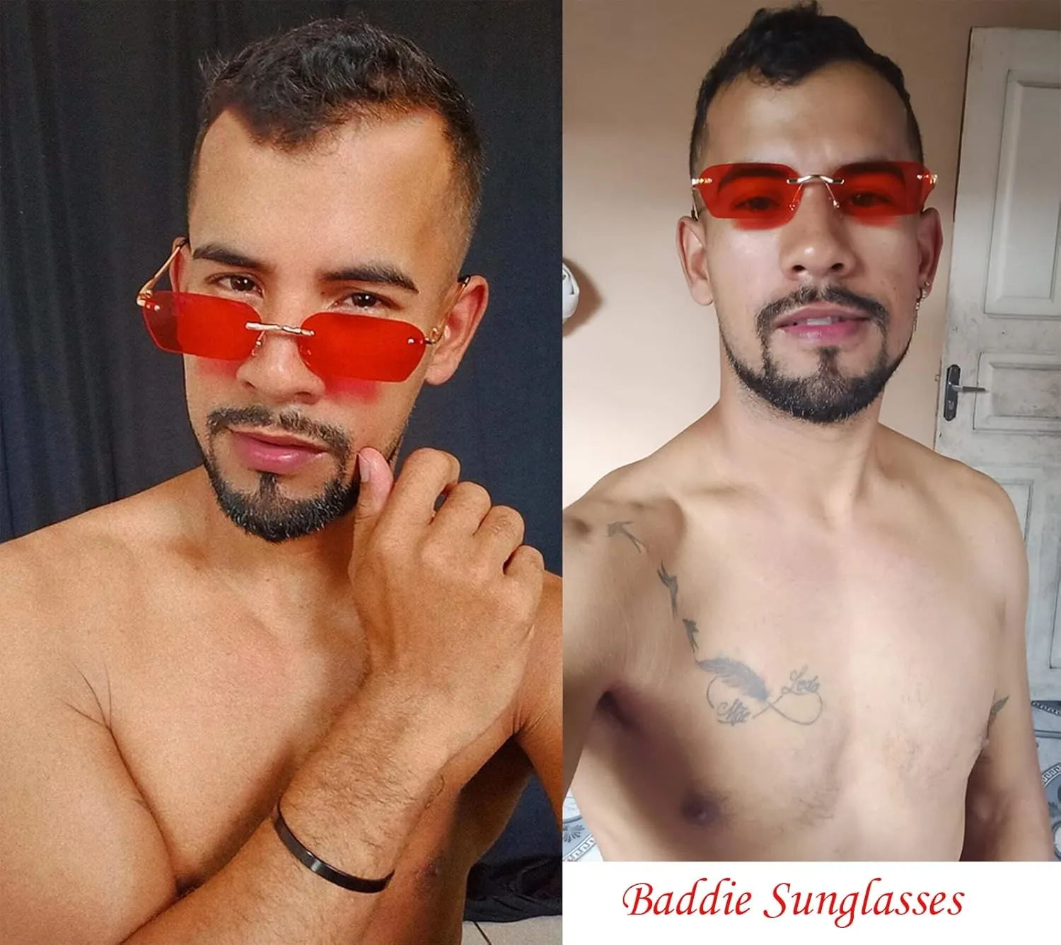Retro Small Narrow Rimless Sunglasses Trendy 90s Tinted Frameless Rectangle Sunglasses Ultralight Y2k Sun Glasses