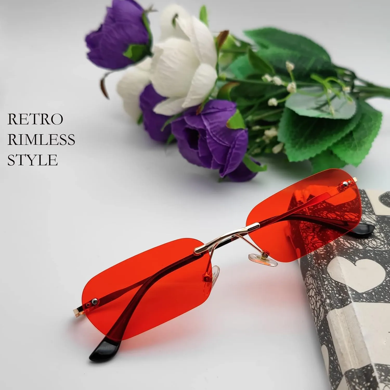 Retro Small Narrow Rimless Sunglasses Trendy 90s Tinted Frameless Rectangle Sunglasses Ultralight Y2k Sun Glasses