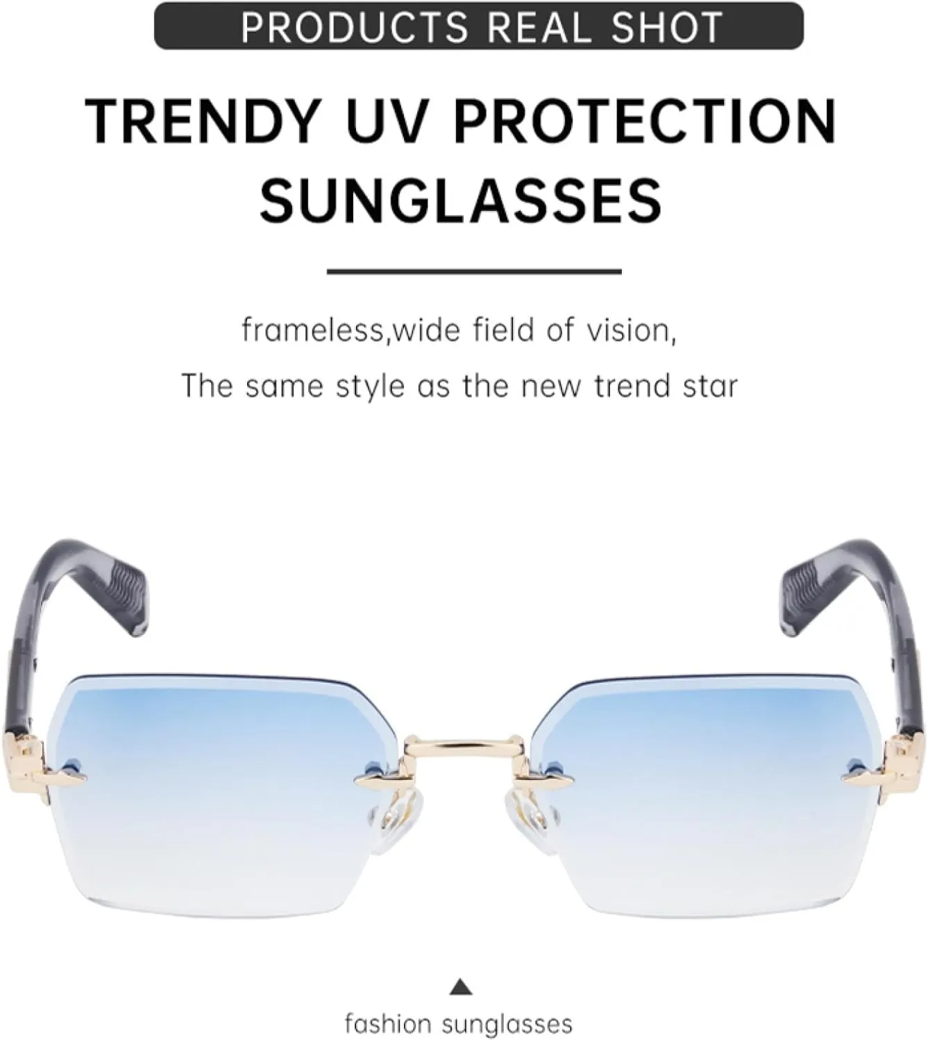 Rimless Small Rectangle Sunglasses for Women Men Luxury Fashion Vintage Retro