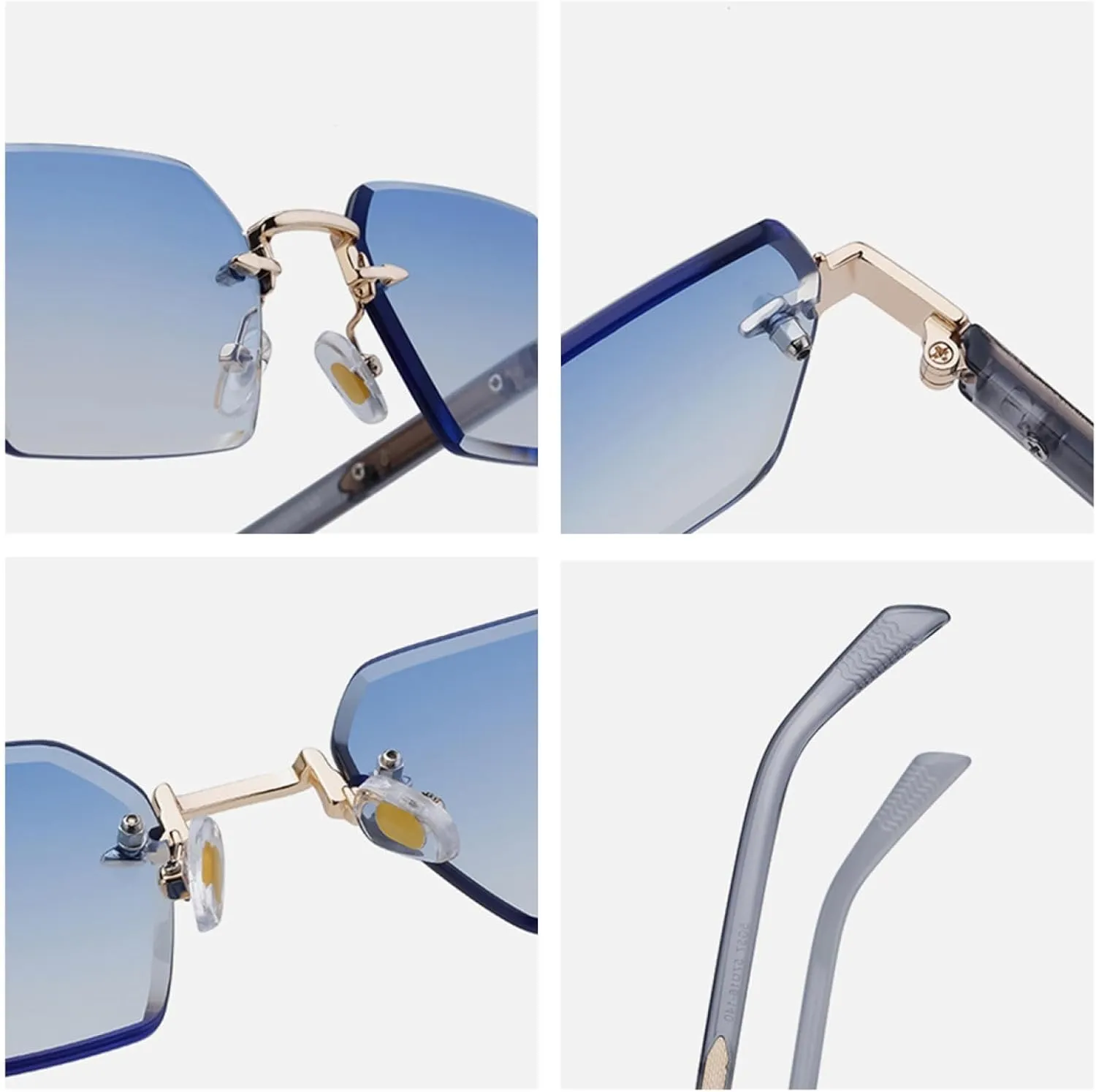 Rimless Small Rectangle Sunglasses for Women Men Luxury Fashion Vintage Retro