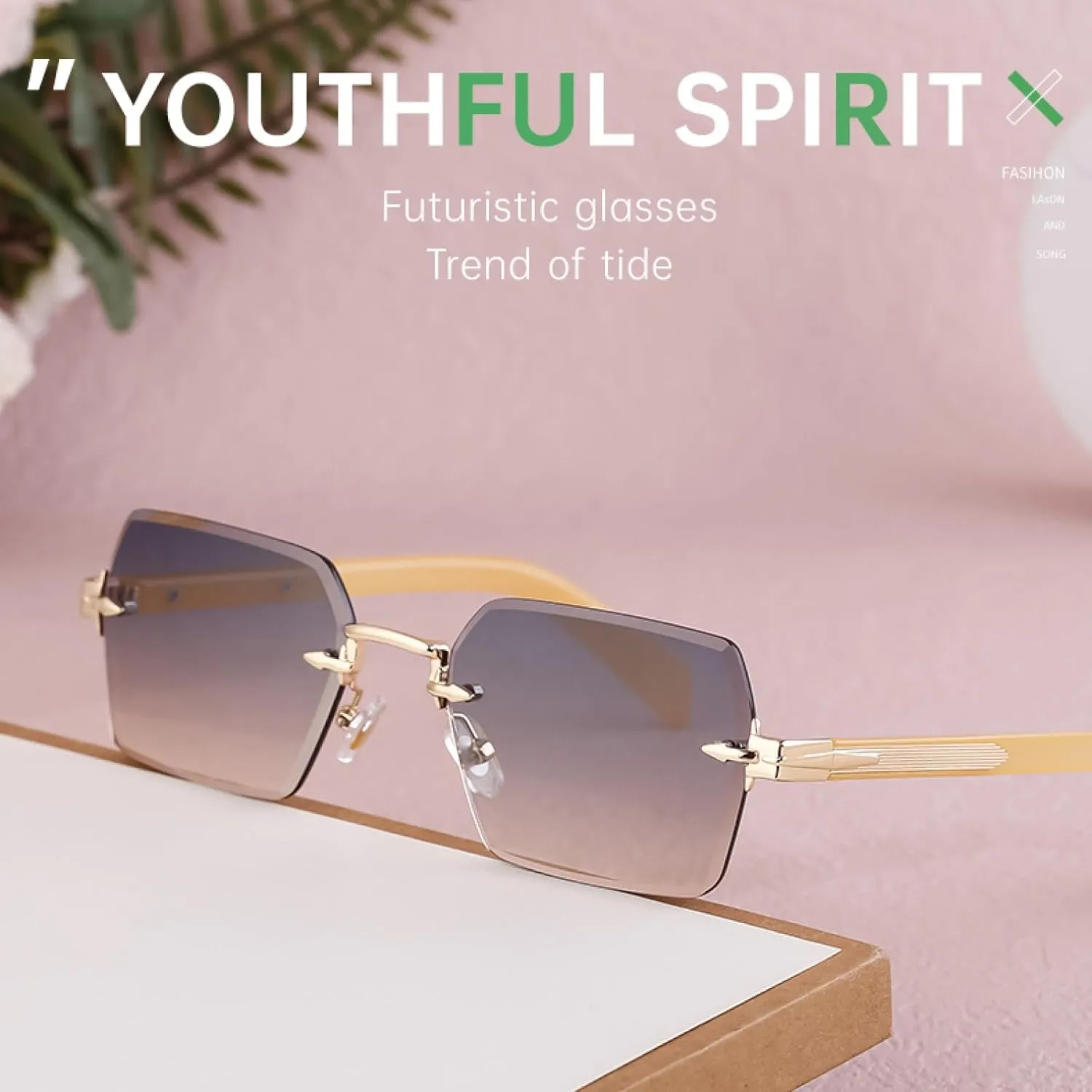 Rimless Small Rectangle Sunglasses for Women Men Luxury Fashion Vintage Retro