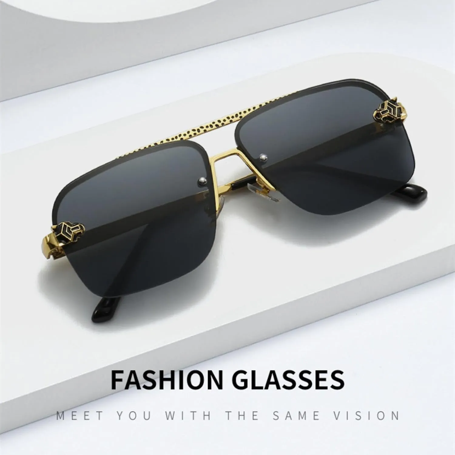 Rimless Sunglasses for Men Luxury Oversized Retro Uv400