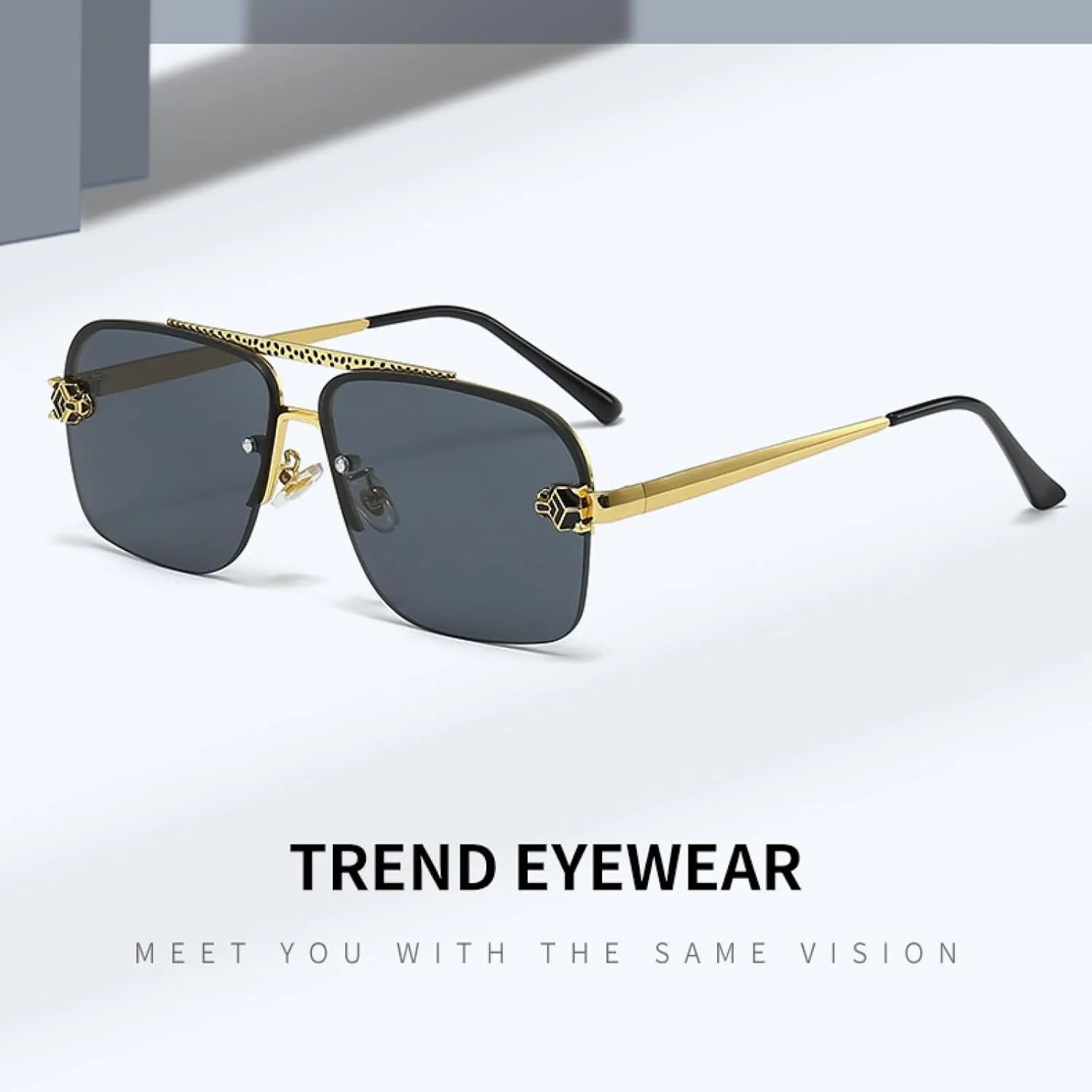 Rimless Sunglasses for Men Luxury Oversized Retro Uv400