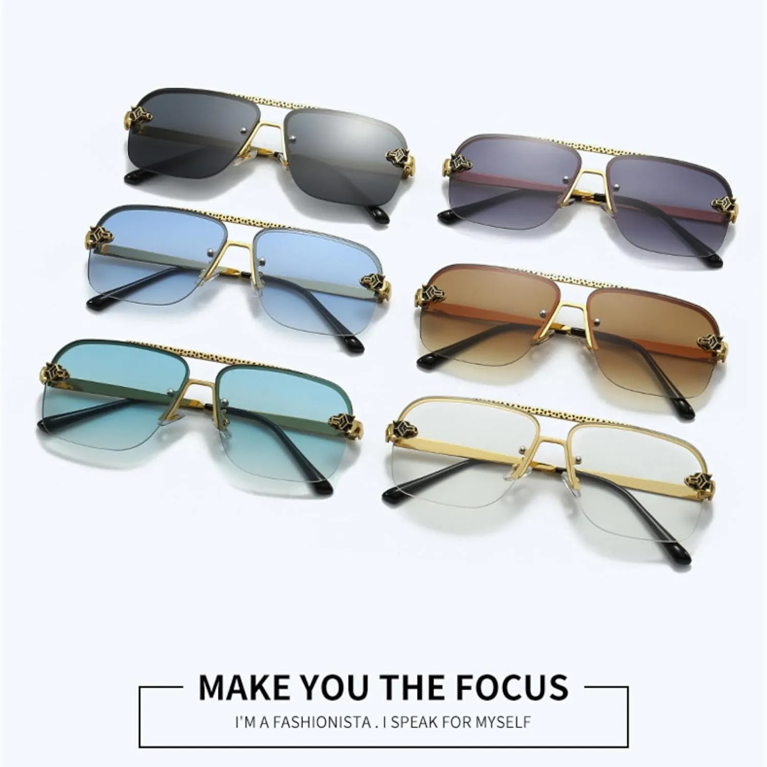 Rimless Sunglasses for Men Luxury Oversized Retro Uv400