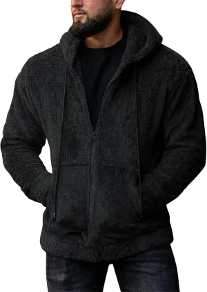 RTRDE Mens Casual Jacket Lightweight Sherpa Jackets Full Zip Warm Fuzzy Windproof Winter Coats Hooded Work Coats, M-3XL