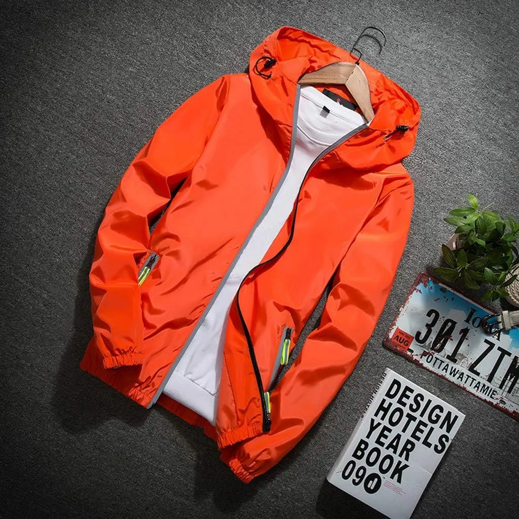 RTRDE Men's Casual Zip Up Jackets Hooded Water Resistant Rain Jacket Windproof for Hiking Fishing Outwear, M-7XL