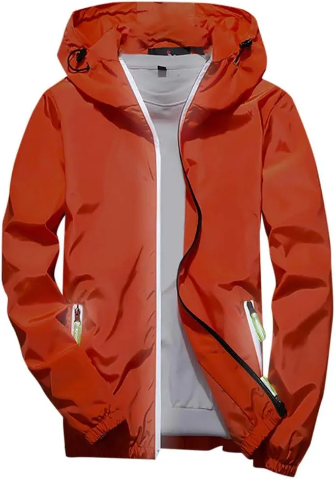 RTRDE Men's Casual Zip Up Jackets Hooded Water Resistant Rain Jacket Windproof for Hiking Fishing Outwear, M-7XL