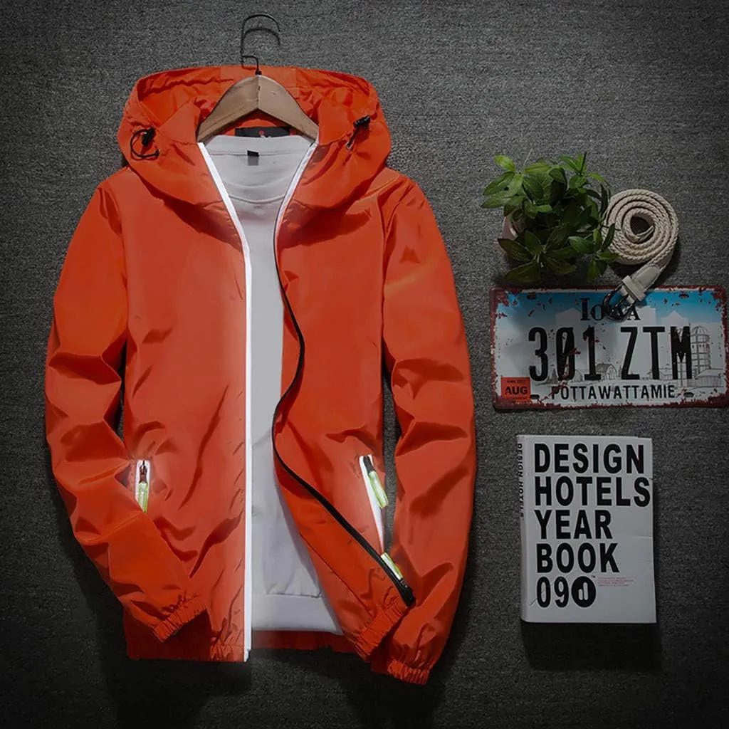 RTRDE Men's Casual Zip Up Jackets Hooded Water Resistant Rain Jacket Windproof for Hiking Fishing Outwear, M-7XL