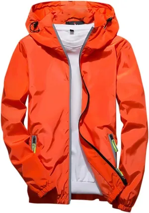 RTRDE Men's Casual Zip Up Jackets Hooded Water Resistant Rain Jacket Windproof for Hiking Fishing Outwear, M-7XL