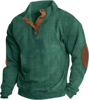 RTRDE Men's Long Sleeve Henley Sweatshirt Corduroy Pullover Sweatshirt Thermal Slim Fit Button Sweatshirts Casual, S-3XL