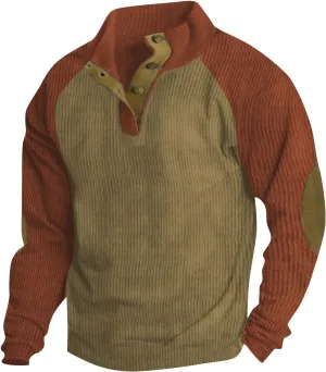 RTRDE Men's Long Sleeve Henley Sweatshirt Corduroy Pullover Sweatshirt Thermal Slim Fit Button Sweatshirts Casual, S-3XL