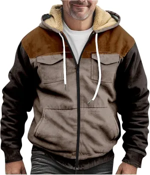 RTRDE Mens Sherpa Lined Jacket with Hood Winter Full Zip Up Hoodies Jacket Fleece Heavyweight Coats Pockets Jacket