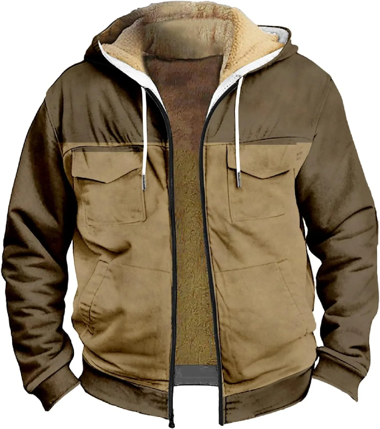 RTRDE Mens Sherpa Lined Jacket with Hood Winter Full Zip Up Hoodies Jacket Fleece Heavyweight Coats Pockets Jacket