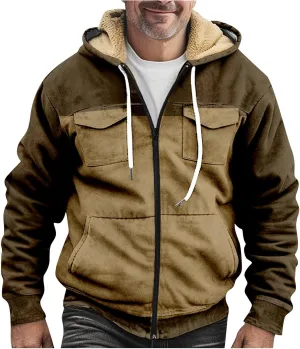 RTRDE Mens Sherpa Lined Jacket with Hood Winter Full Zip Up Hoodies Jacket Fleece Heavyweight Coats Pockets Jacket