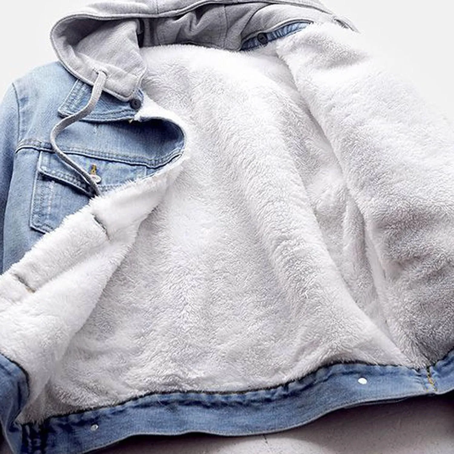 Sherpa Lined Jean Jacket Women Cropped Denim Outerwear with Hood, Trendy Hooded Fleece Denim Jackets Plush Coats