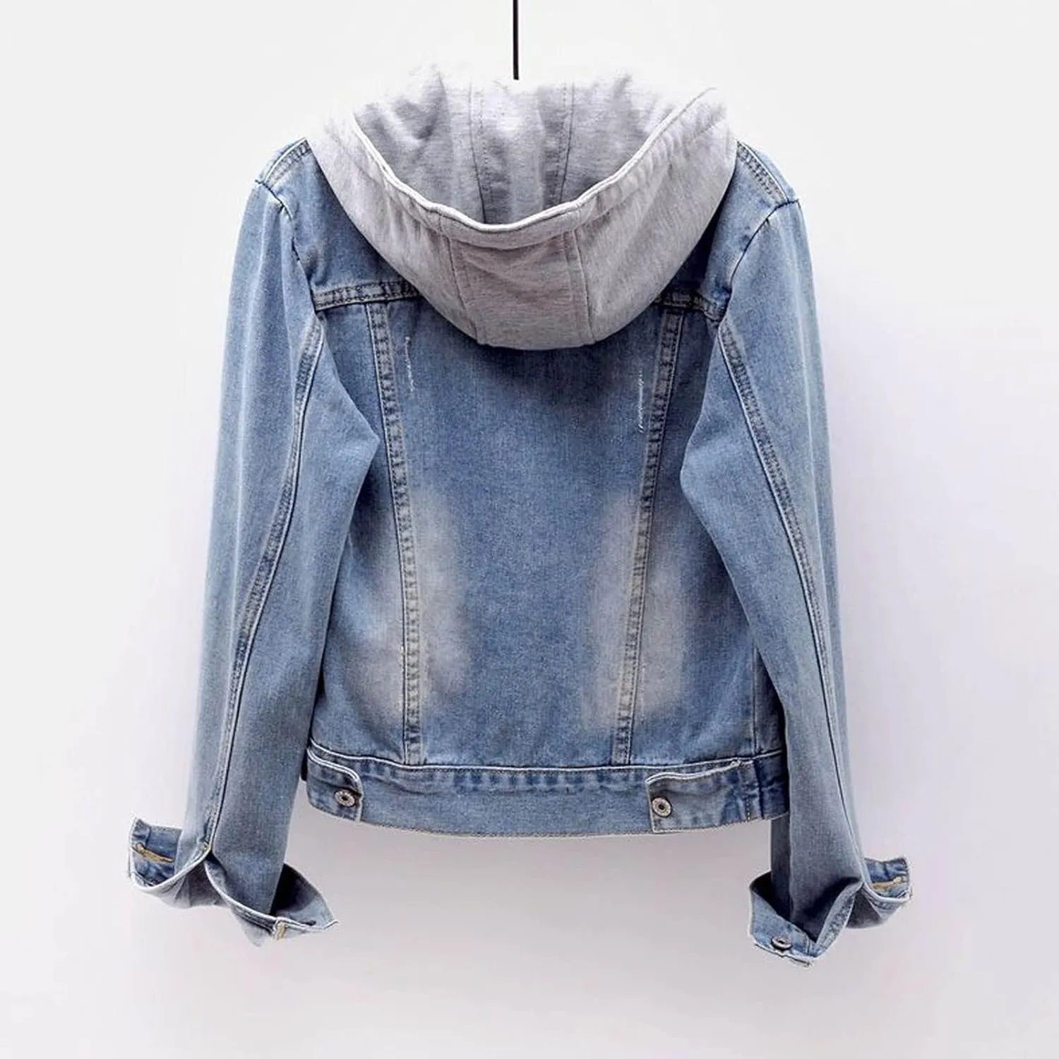 Sherpa Lined Jean Jacket Women Cropped Denim Outerwear with Hood, Trendy Hooded Fleece Denim Jackets Plush Coats