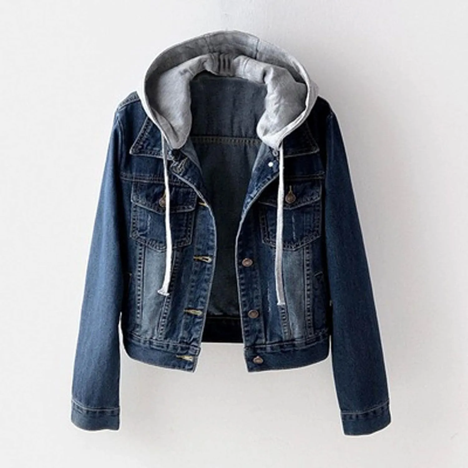 Sherpa Lined Jean Jacket Women Cropped Denim Outerwear with Hood, Trendy Hooded Fleece Denim Jackets Plush Coats