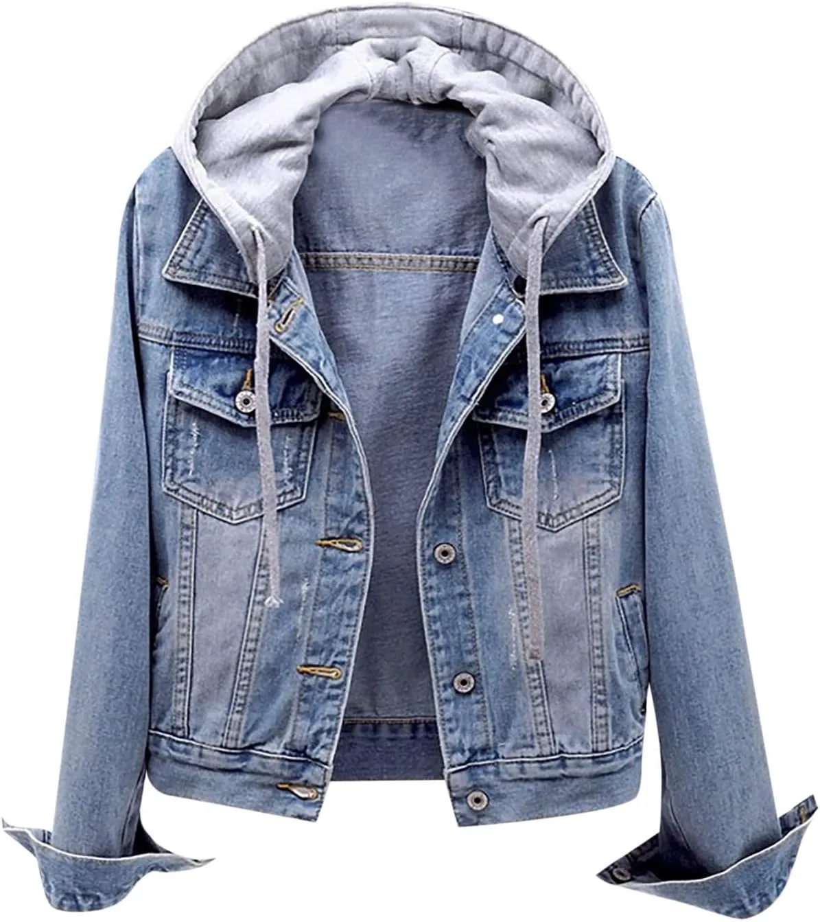 Sherpa Lined Jean Jacket Women Cropped Denim Outerwear with Hood, Trendy Hooded Fleece Denim Jackets Plush Coats