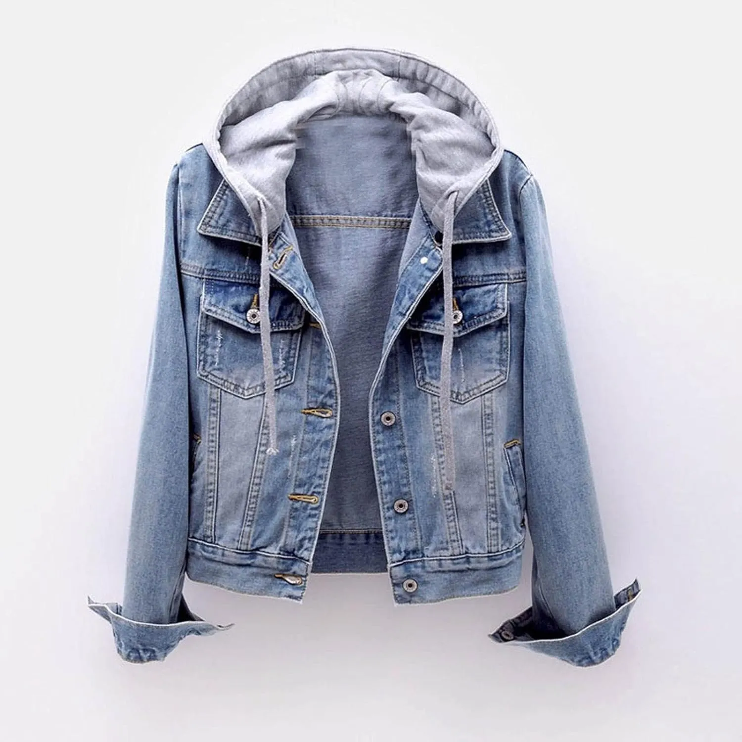 Sherpa Lined Jean Jacket Women Cropped Denim Outerwear with Hood, Trendy Hooded Fleece Denim Jackets Plush Coats