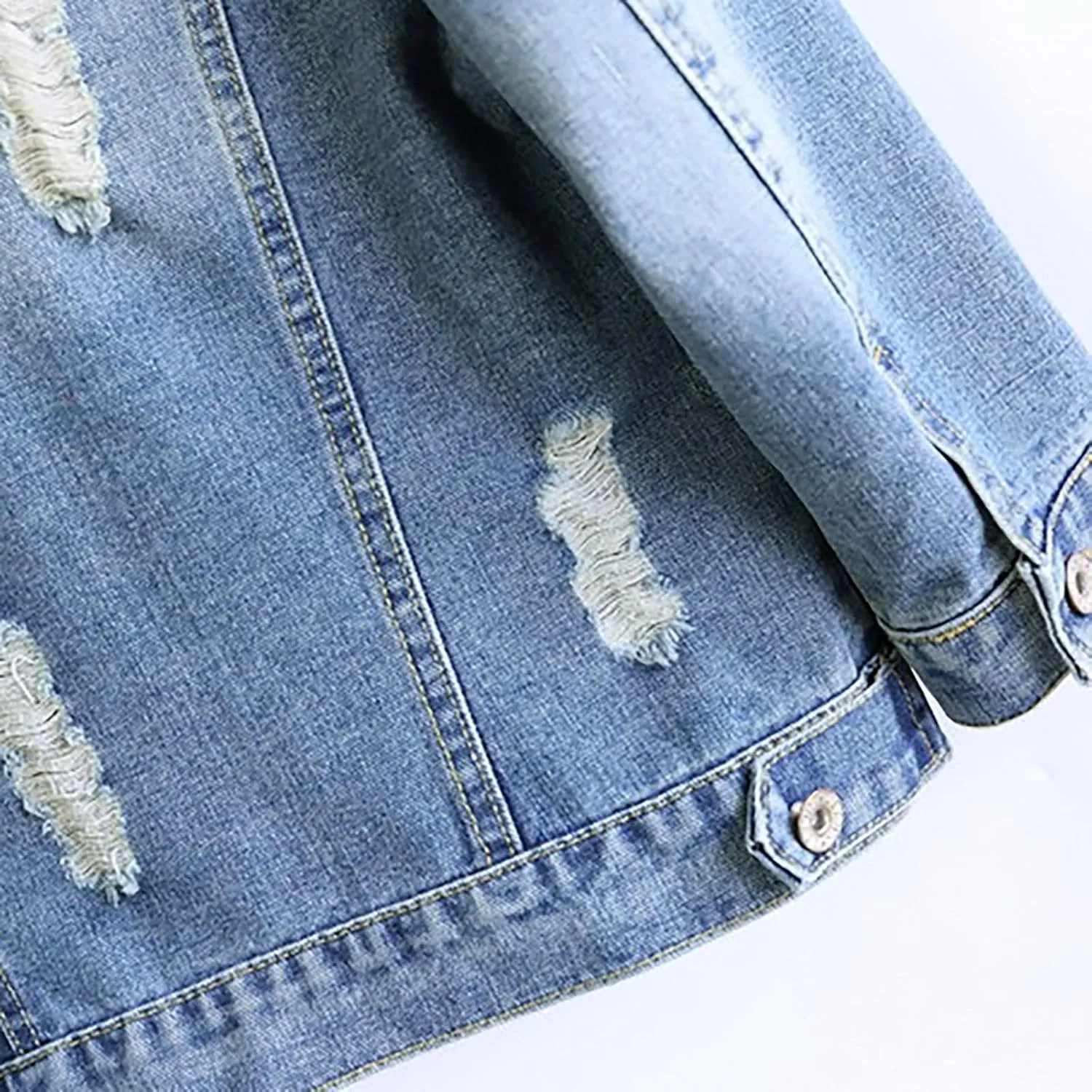 Short Sleeve Denim Jacket for Women 3/4 Sleeve Cropped Light Wash Short Jean Jacket Slim Trucker Coat Denim Tops