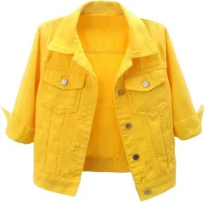 Short Sleeve Denim Jacket for Women Cropped Jean Jacket 3/4 Sleeve Short Jackets Button Down Crop Trucker Jean Coats