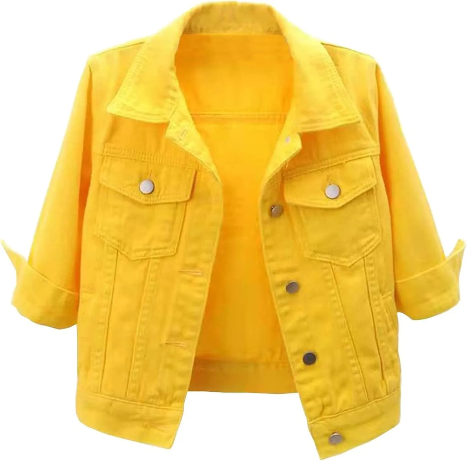 Short Sleeve Denim Jacket for Women Cropped Jean Jacket 3/4 Sleeve Short Jackets Button Down Crop Trucker Jean Coats