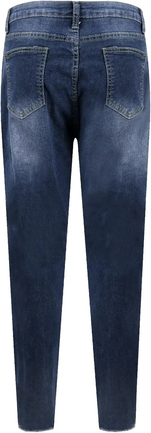 Skinny Jeans for Women Stretchy High Waisted Ripped Jeans Slim Fit Tummy Control Distressed Denim Leggings w/Pockets