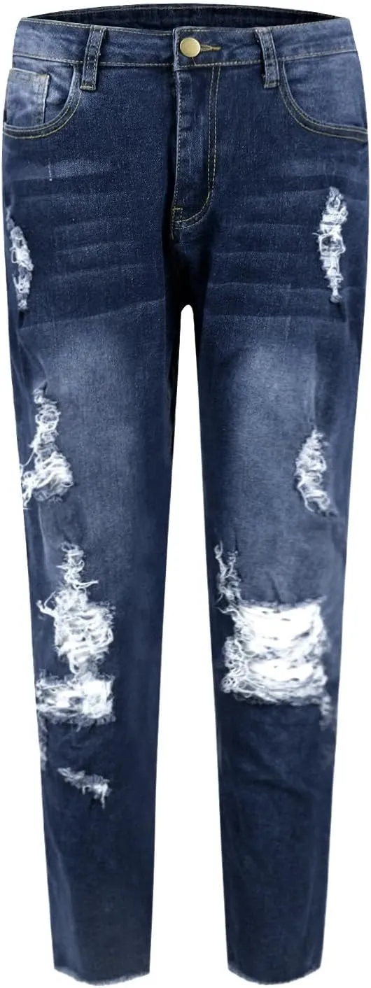 Skinny Jeans for Women Stretchy High Waisted Ripped Jeans Slim Fit Tummy Control Distressed Denim Leggings w/Pockets