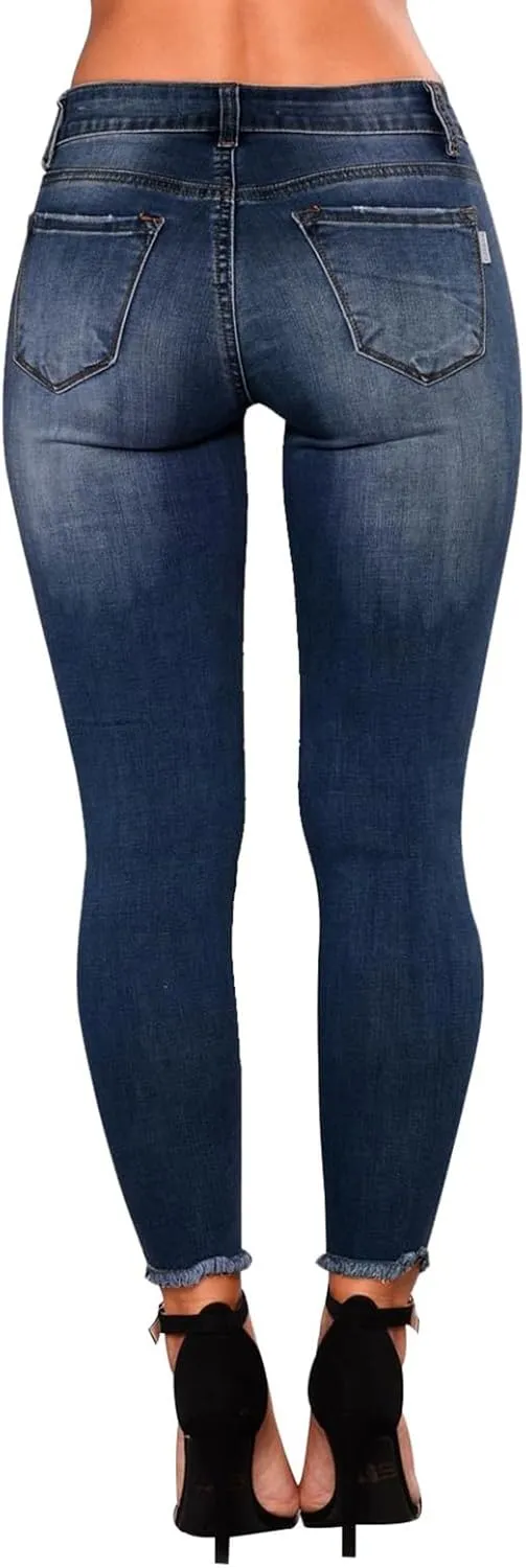Skinny Jeans for Women Stretchy High Waisted Ripped Jeans Slim Fit Tummy Control Distressed Denim Leggings w/Pockets