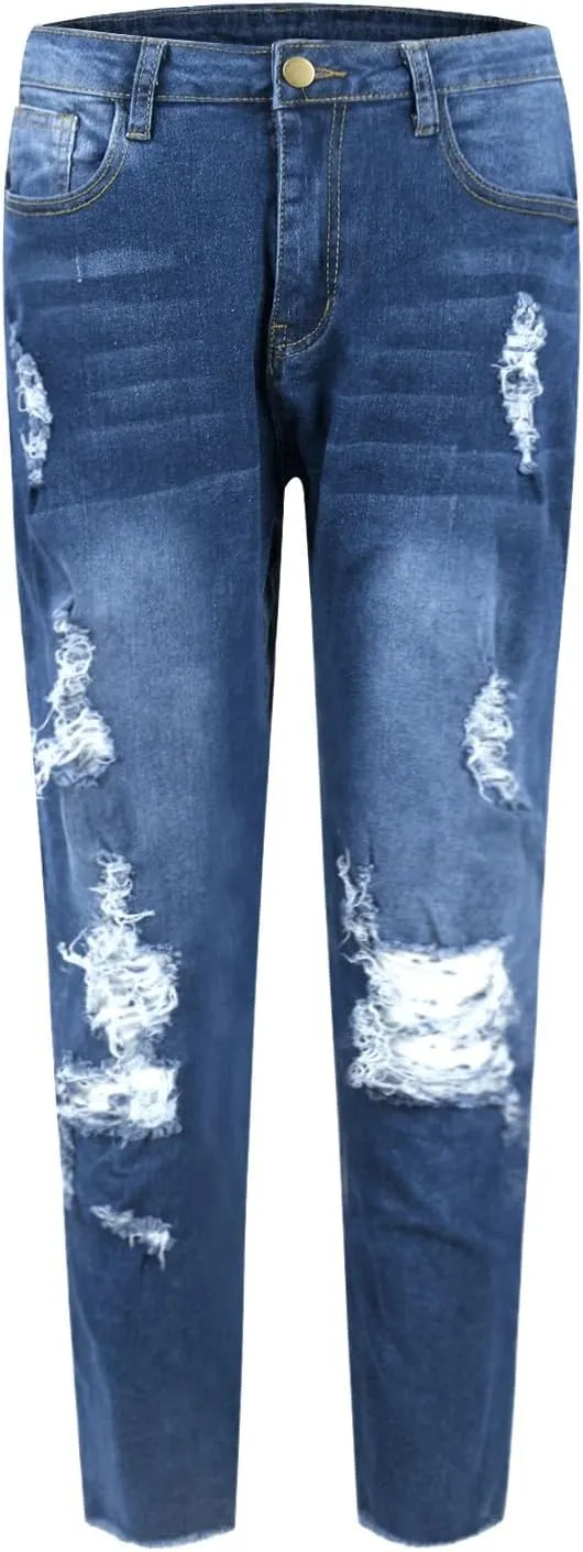 Skinny Jeans for Women Stretchy High Waisted Ripped Jeans Slim Fit Tummy Control Distressed Denim Leggings w/Pockets