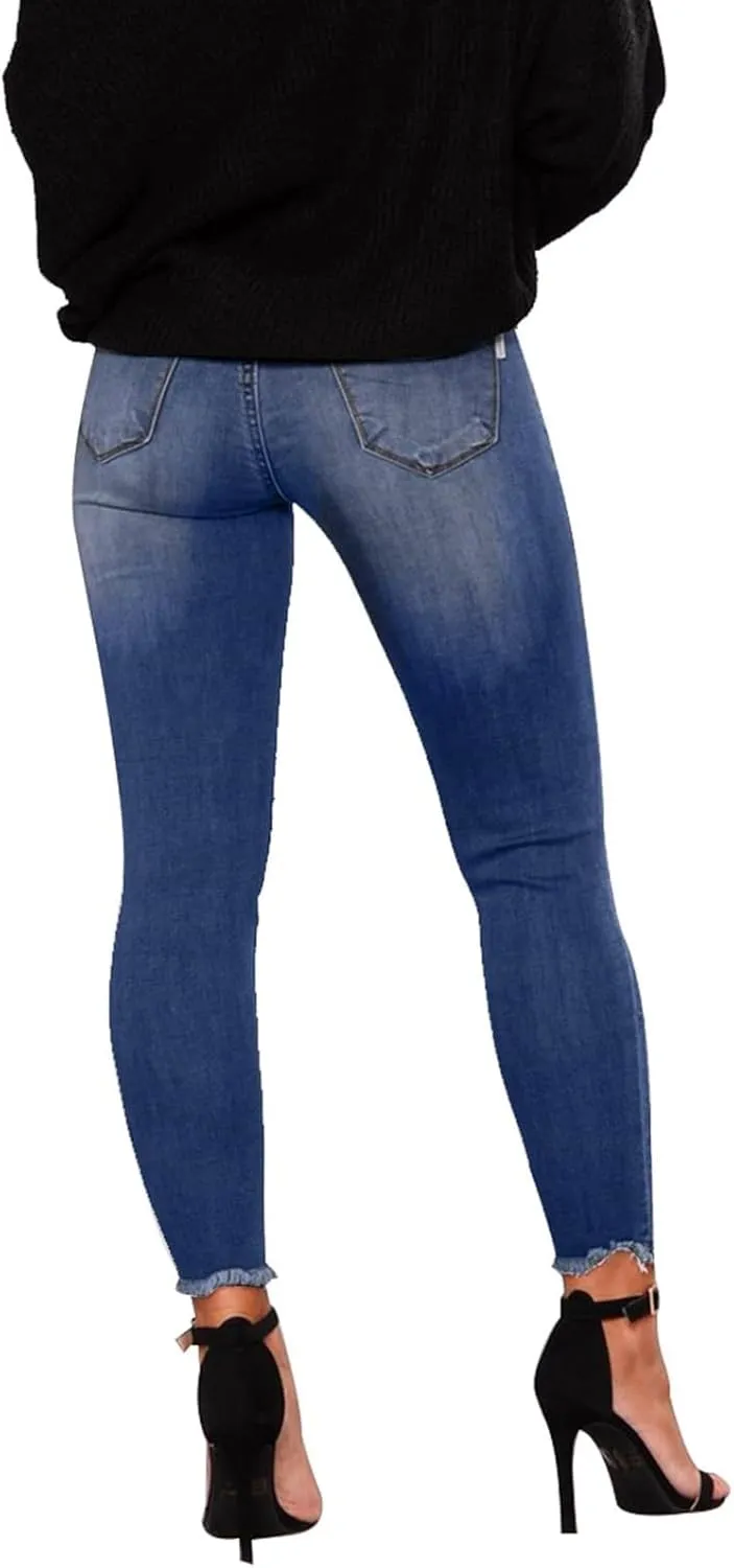 Skinny Jeans for Women Stretchy High Waisted Ripped Jeans Slim Fit Tummy Control Distressed Denim Leggings w/Pockets