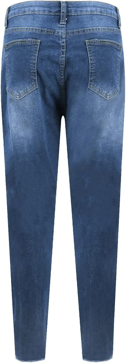 Skinny Jeans for Women Stretchy High Waisted Ripped Jeans Slim Fit Tummy Control Distressed Denim Leggings w/Pockets