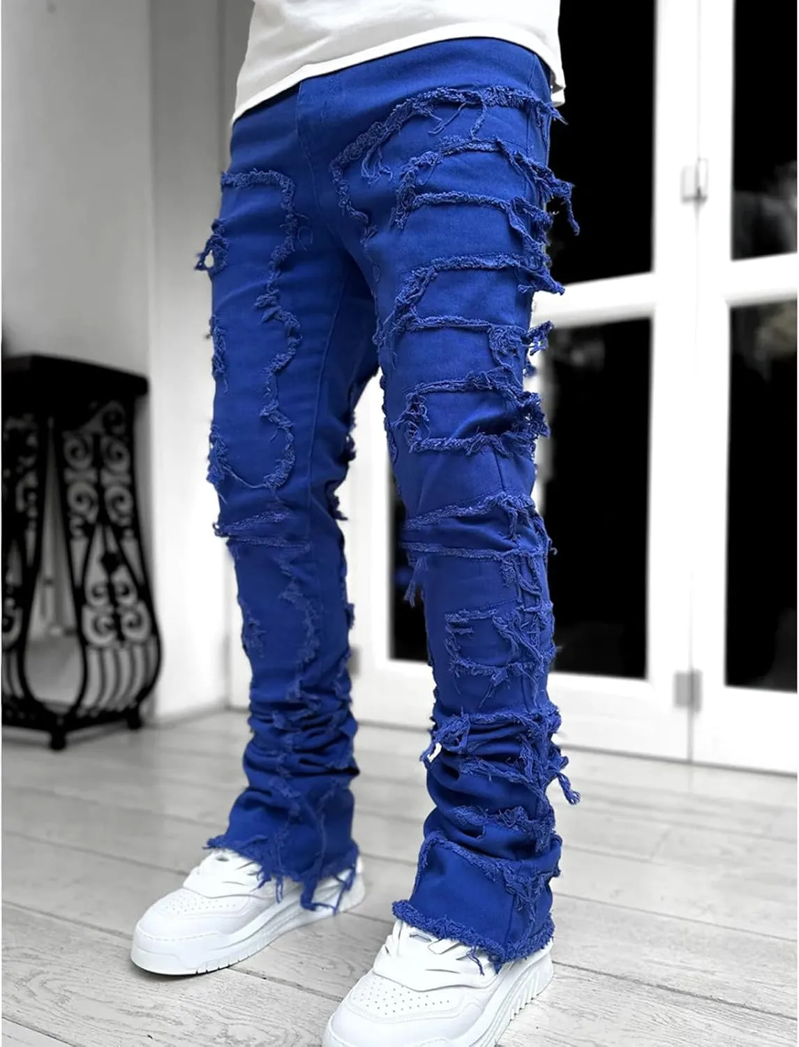 Slim Fit Jeans for Men Skinny Jeans Stretchy Distressed Ripped Stacked Jeans Fashion Designer Urban Denim Jeans Pants