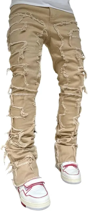 Slim Fit Jeans for Men Skinny Jeans Stretchy Distressed Ripped Stacked Jeans Fashion Designer Urban Denim Jeans Pants