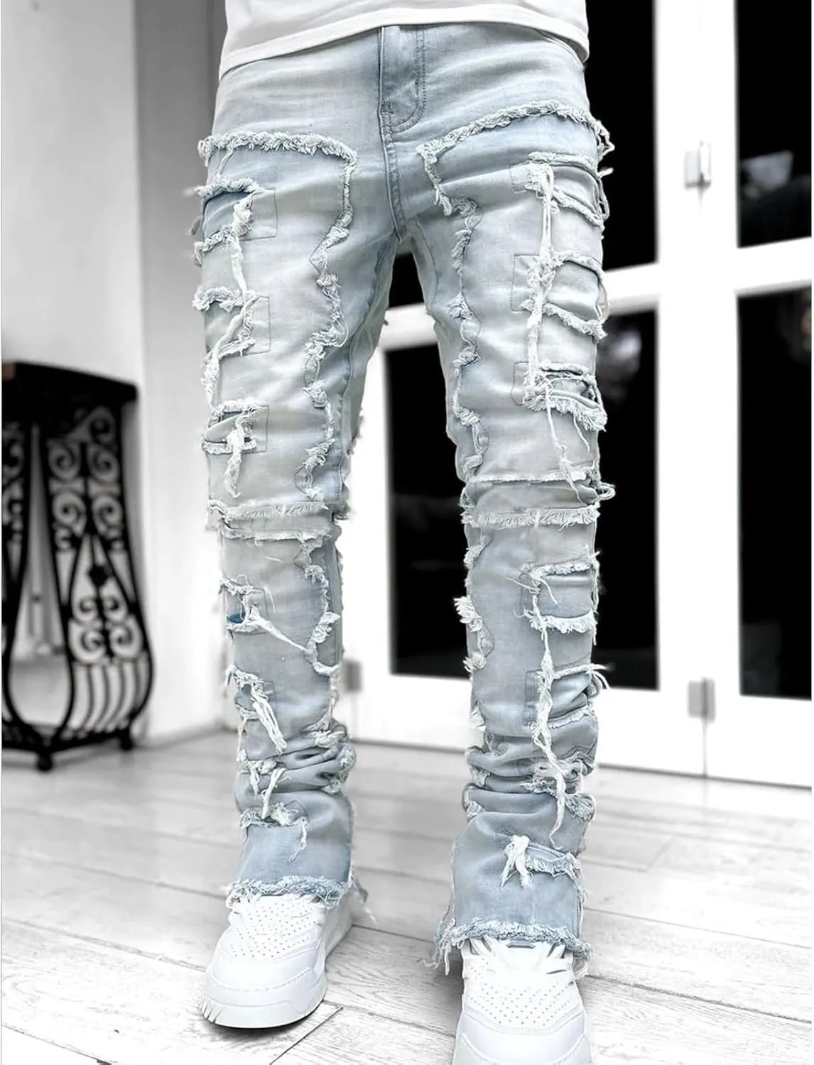 Slim Fit Jeans for Men Skinny Jeans Stretchy Distressed Ripped Stacked Jeans Fashion Designer Urban Denim Jeans Pants