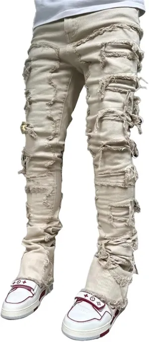 Slim Fit Jeans for Men Skinny Jeans Stretchy Distressed Ripped Stacked Jeans Fashion Designer Urban Denim Jeans Pants