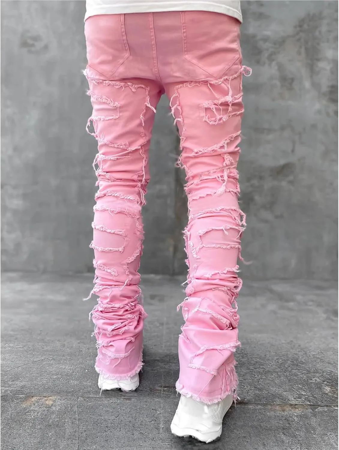 Slim Fit Jeans for Men Skinny Jeans Stretchy Distressed Ripped Stacked Jeans Fashion Designer Urban Denim Jeans Pants