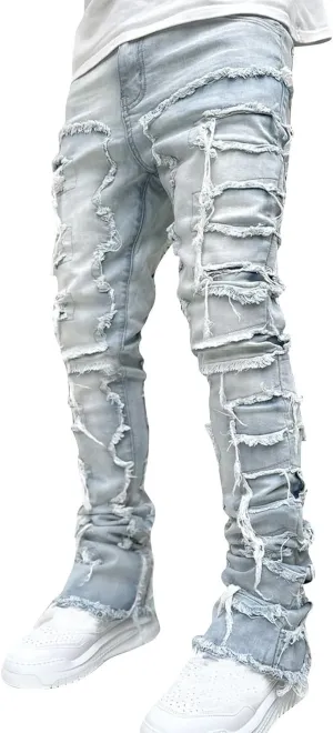 Slim Fit Jeans for Men Skinny Jeans Stretchy Distressed Ripped Stacked Jeans Fashion Designer Urban Denim Jeans Pants
