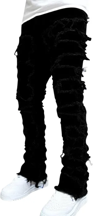 Slim Fit Jeans for Men Skinny Jeans Stretchy Distressed Ripped Stacked Jeans Fashion Designer Urban Denim Jeans Pants