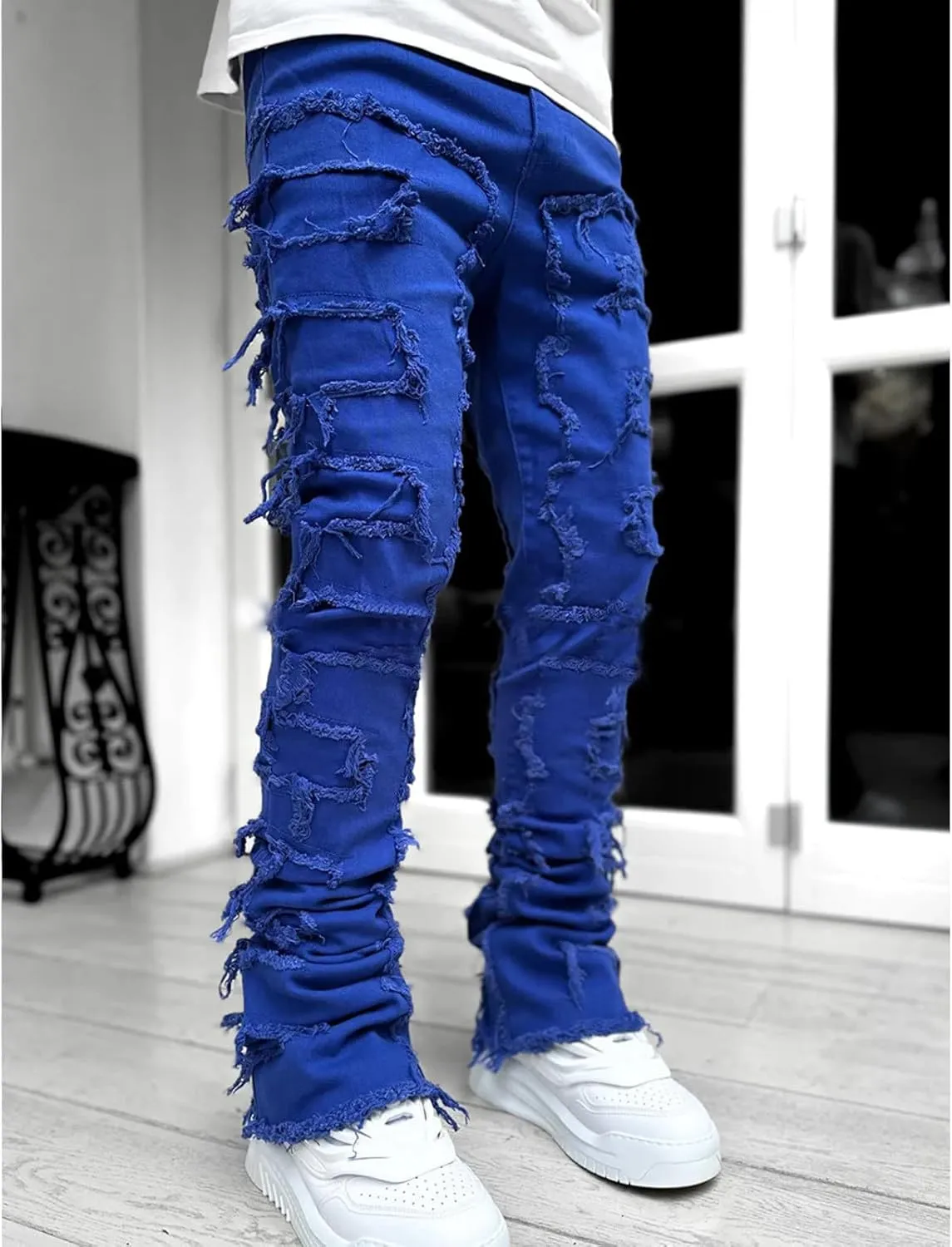 Slim Fit Jeans for Men Skinny Jeans Stretchy Distressed Ripped Stacked Jeans Fashion Designer Urban Denim Jeans Pants