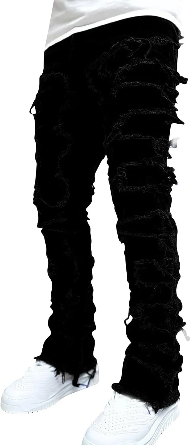 Slim Fit Jeans for Men Skinny Jeans Stretchy Distressed Ripped Stacked Jeans Fashion Designer Urban Denim Jeans Pants
