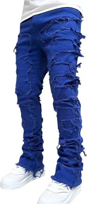 Slim Fit Jeans for Men Skinny Jeans Stretchy Distressed Ripped Stacked Jeans Fashion Designer Urban Denim Jeans Pants