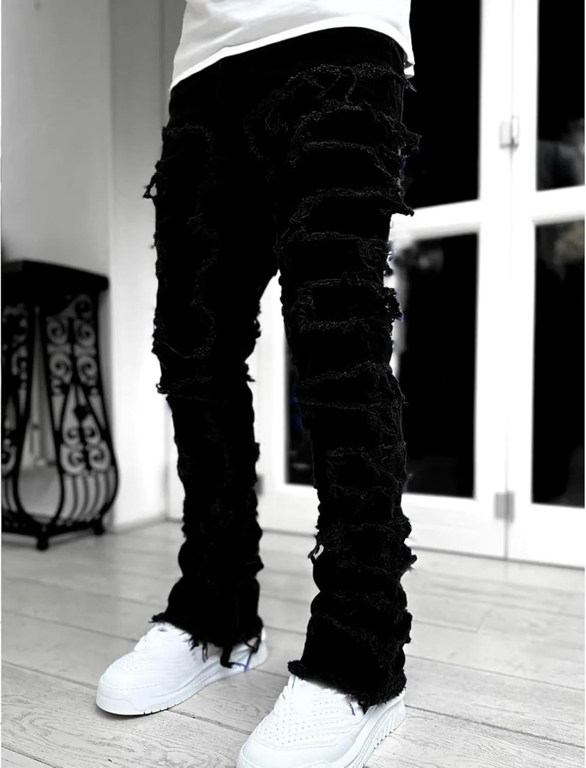 Slim Fit Jeans for Men Skinny Jeans Stretchy Distressed Ripped Stacked Jeans Fashion Designer Urban Denim Jeans Pants