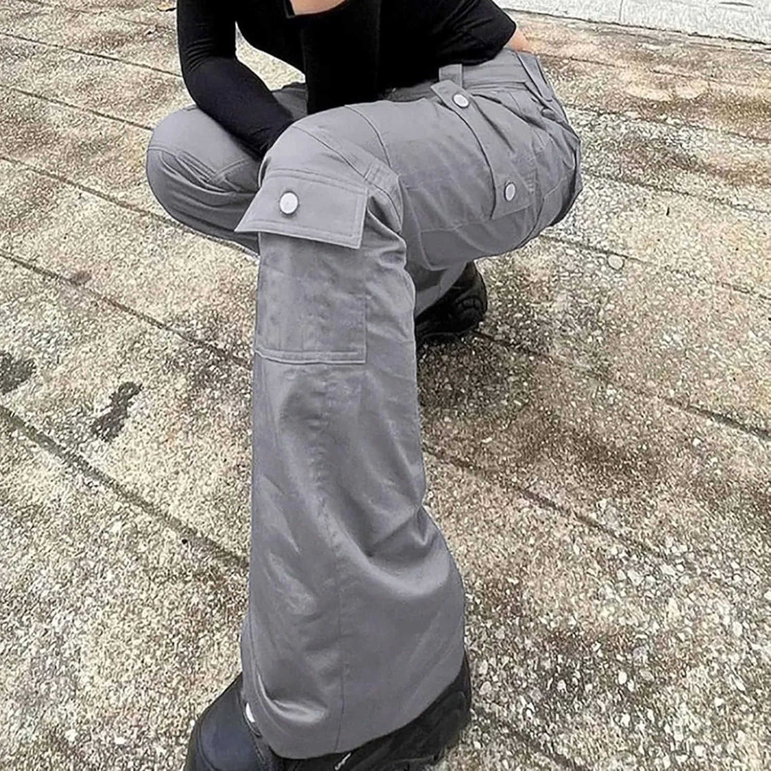 SMIDOW High Waist Stretch Cargo Pants for Women Relax Fit Straight Leg Pants Casual Combat Military Trousers Streetwear